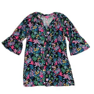 LILLY PULITZER Norris 3/4 Sleeve Mini Dress Onyx Paradise Glow Plus Size XXL
